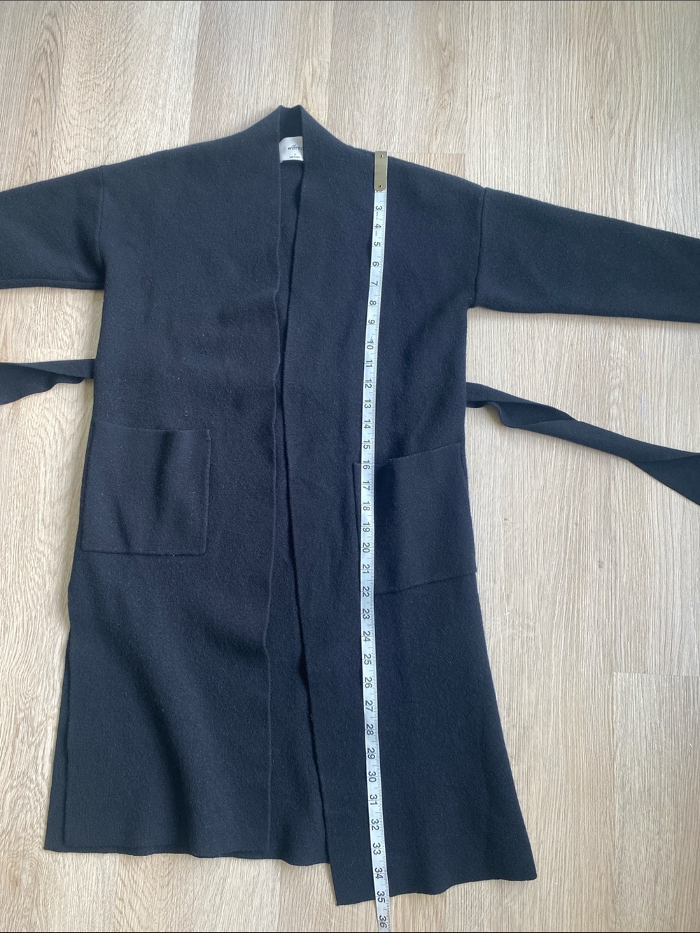 Wilfred Aritzia 100% Merino Wool Belted Open Front Long Cardigan Black Size S - Picture 9 of 9